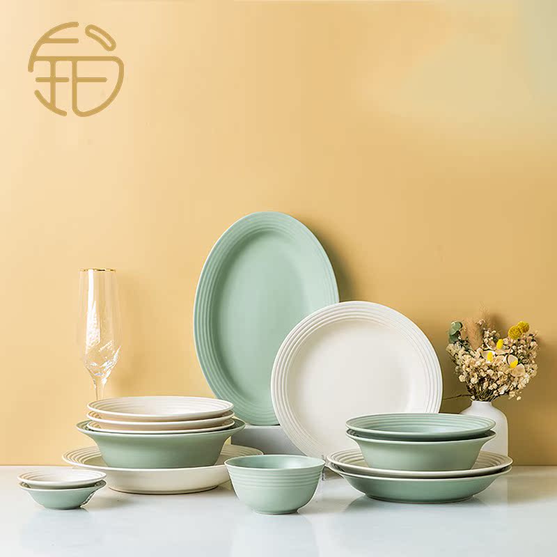 Ceramic rice bowl household light luxury Nordic tableware bowls and dishes set ins wind plate salad parts single product