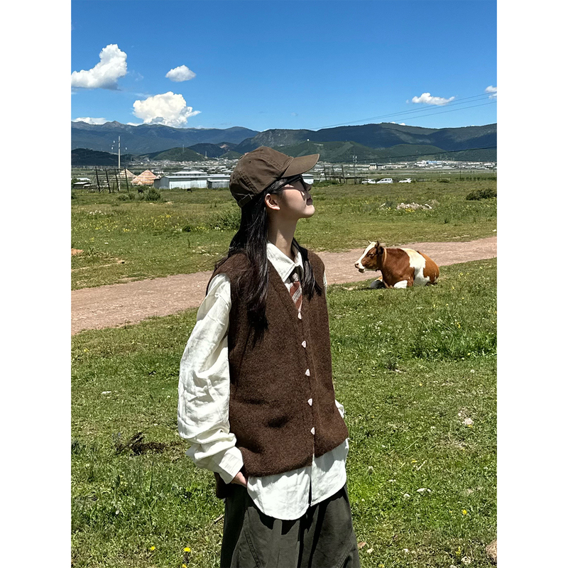 Japanese Retro Lazy Style High-End Knitted Button Vest for Men, Spring and Autumn Loose Cardigan Layered Sweater Jacket