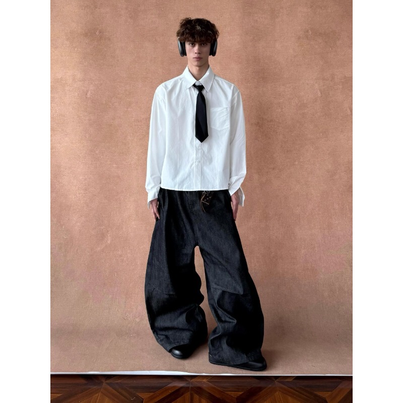 American Retro High-End Formal Tie White Shirt Men's Long-Sleeved Loose Casual No-Iron Anti-Wrinkle Inner Shirt