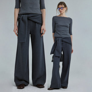 1747「时髦女作家」假两件绑带结构设计 阔腿休闲空气卫裤