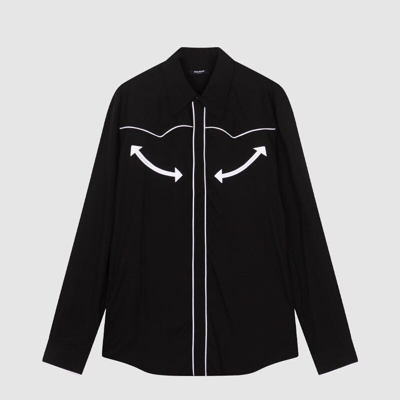 In-Stock Balmain Summer New Pointed-Toe Men's Breathable Simple Casual Black Long-Sleeve Shirt