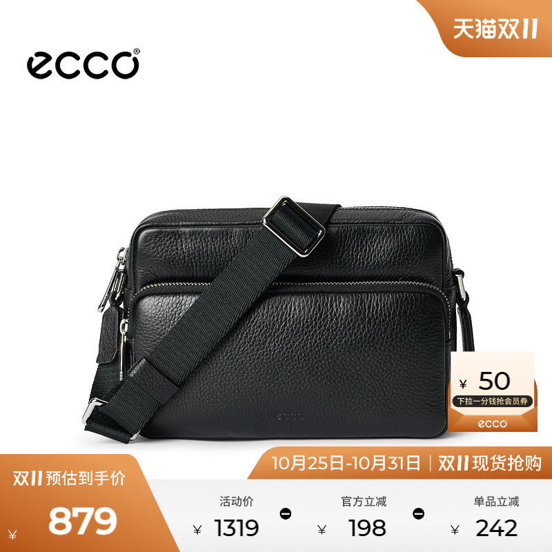 Ecco Shoulder Bag Black Genuine Leather Bag Square Bag Handbag Commuter Camera Bag 9107759