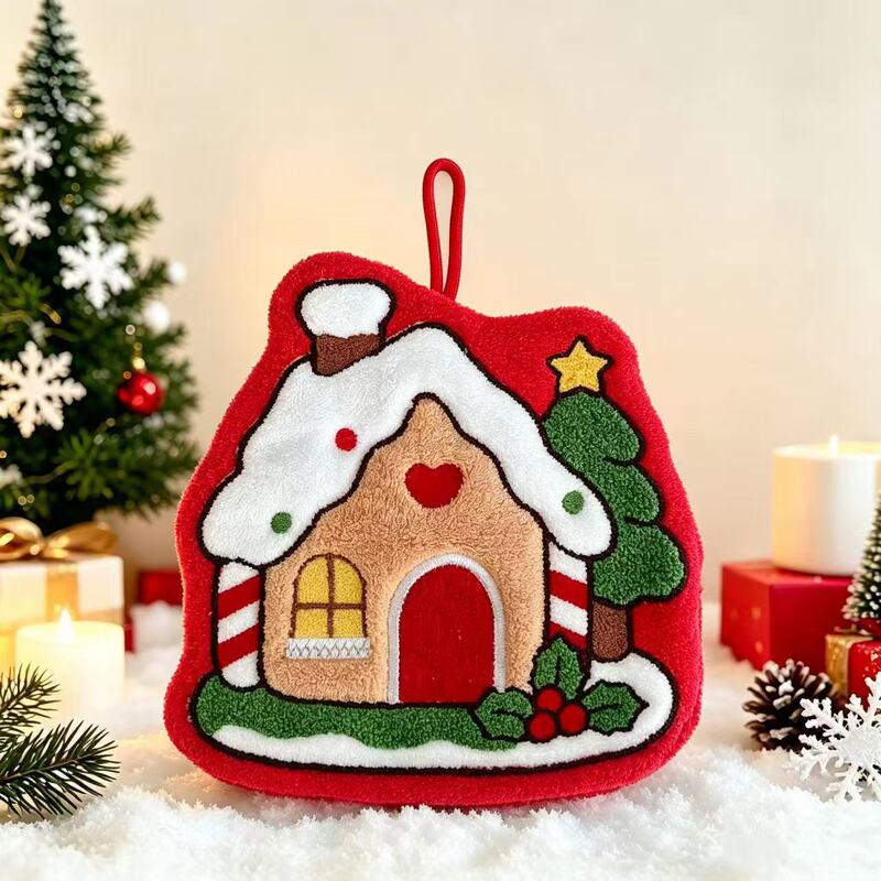 Christmas Hanging Hand Towel, Thick Coral Fleece Embroidered Towel, Absorbent, Cute Children's Handkerchief, Small Towel