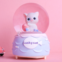 Cat crystal ball music box rotating automatic snow to send childrens birthday gifts girls music box ornaments