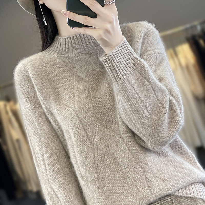 New Women's Sweater from Dalang, Genuine Product, No Pilling, No Fading, No Shrinking, No Snagging, Stand-Up Collar, Wool Knit Base Shirt for Autumn
