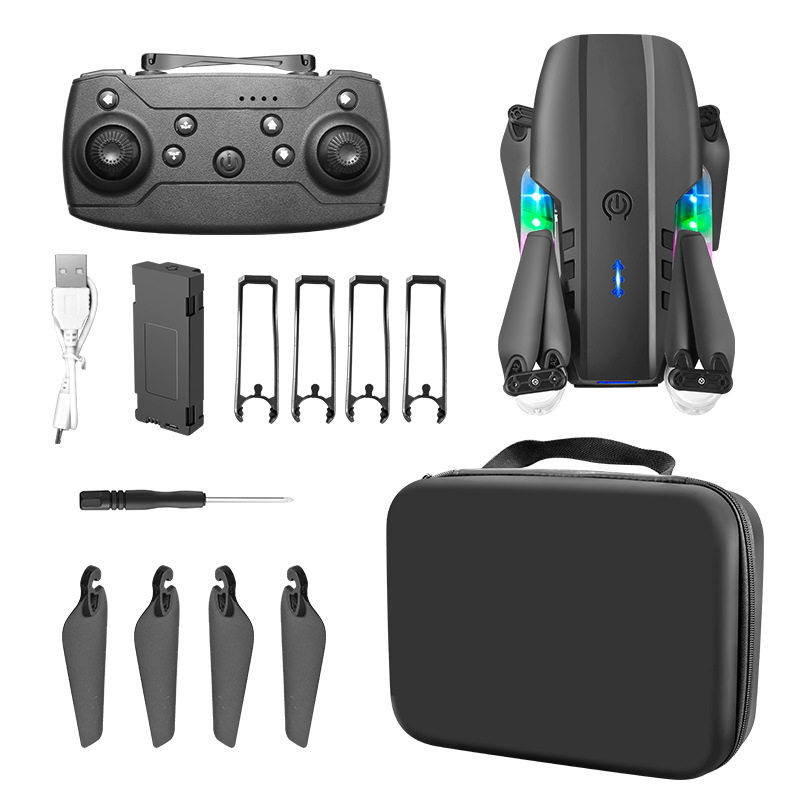 E88D Remote Control Lighted Drone with High-Definition Dual Camera for Aerial Photography, Foldable Quadcopter, Children's Model Airplane