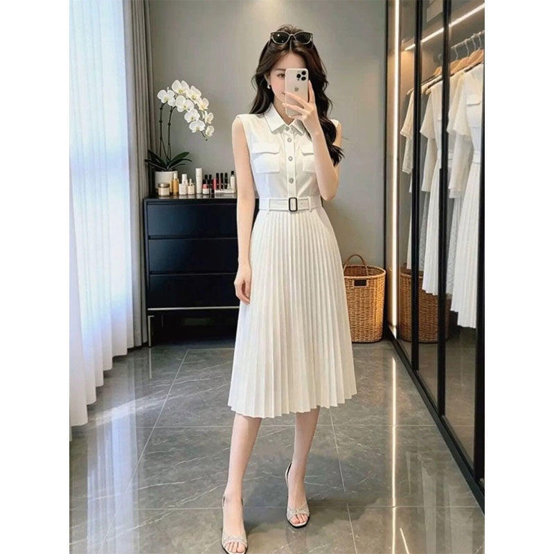 French-Style High-End White Sleeveless Collared Shirt Dress for Women, 2026 Summer New Style, Petite and Elegant Dress French-Style High-End White Sleeveless Collared Shirt Dress for Women, 2026 Summer New Style, Petite and Elegant Dress