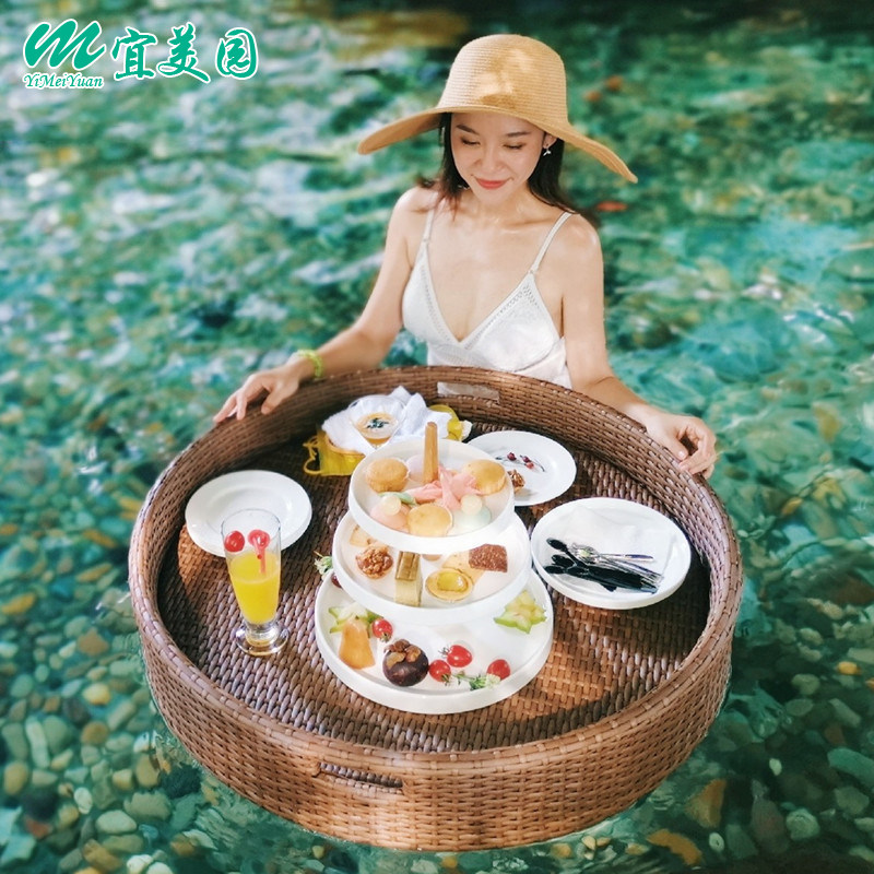 Bali floating breakfast tray Vietnamese net red rattan basket b&B hotel villa pool floating tray