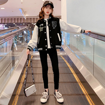 Girl Spring Autumn Jacket 2022 New Ocean Gas Mesh Red Children Baseball Clothes CUHK Boy Spring Dress Trendy Embroidered Blouse