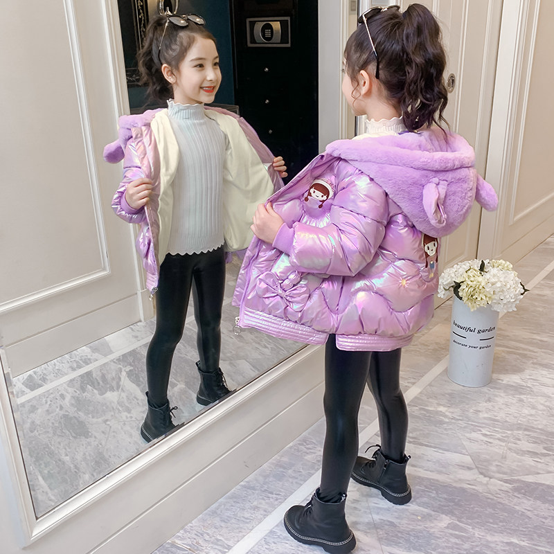 Girl's winter clothing cotton clothes 2021 new Korean version of the Korean version Lantern Show Girl Glint thickened cotton clothes Children's padded jacket