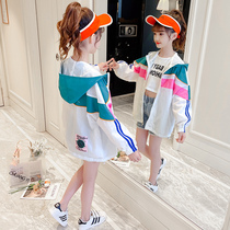 Girl sunscreen Summer thin children Summer clothing Lianhood jacket jacket blouse girl foreign air skin coat anti-UV