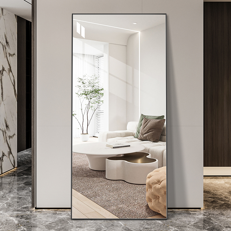 Aluminum alloy wall mounted dressing mirror with frame home floor audiobook wall explosion proof full body mirror in wind