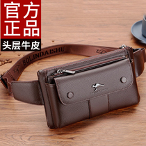 Genuine Leather Pocket Mens Head Layer Pure Cow Leather Single Shoulder Diagonal Satchel Multifunction Chest Front Backpack Large Capacity Running Tide Pack