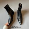 Sheepskin Version ~ 5cm Height-Increasing Pointed Toe Chunky Heel Short Boots for Women, 2025 Autumn and Winter New Style, Back Zipper Slim Boots