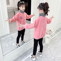 Girl plus velvet sweater 2020 new autumn and winter Korean version of tidal gas children thick big child high collar girl top