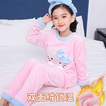 Childrens flannel pajamas girls autumn and winter baby Princess thickened suit big children coral velvet girl home clothes