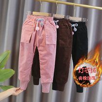 Girls cotton pants are thickened in winter. Childrens three-layer cotton for winter corduroy and long long trousers
