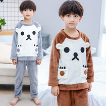 Boy coral velvet pajamas girl flannel autumn and winter plus velvet padded boy suit big child children home clothes