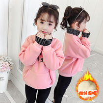 Girls plus velvet autumn and winter 2021 New Korean version of childrens one velvet padded medium child fake two tops