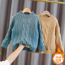 girls' fleece sweater autumn winter 2022 new western style knitwear medium and large children's thick warm children's sweater