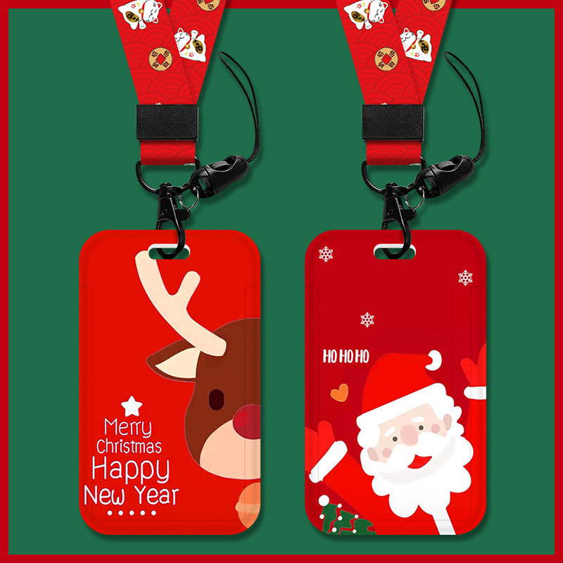 Christmas Cartoon Picking Up Card Kindergarten Chest Card Certificate Cutting Sleeve Work Certificate Campus Student Meal Card Bus Cutting Sleeve Protective Sleeve Staff Working Card Hanging Rope Traffic Subway Entrance Guard Card Work Card