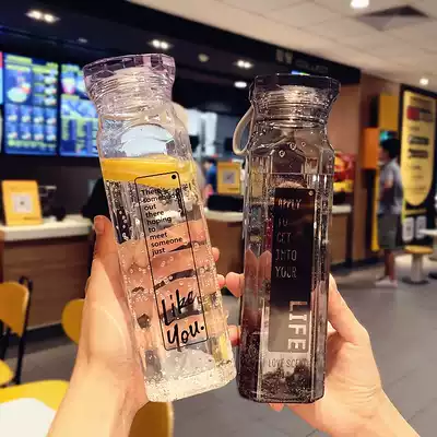 Summer water Cup Korean transparent simple plastic casual Cup male and female students couple portable trend fresh heat-resistant