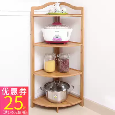 Nanzhu kitchen shelf Tripod Living room multi-layer storage powder room corner pot basin solid wood storage shelf Floor