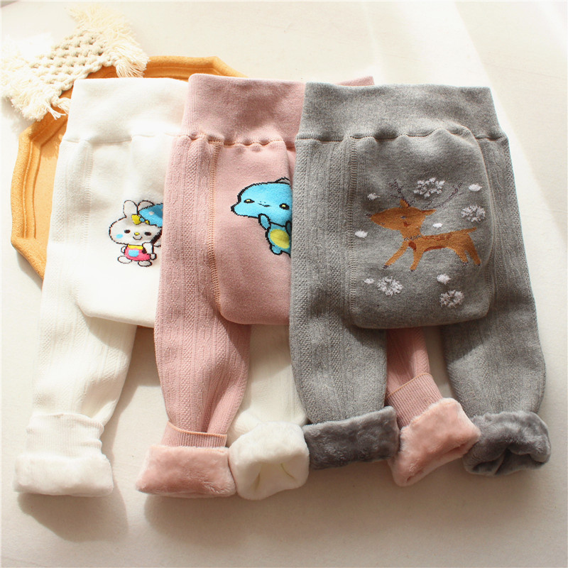 女の子の冬用プラスベルベット厚手レギンス 純綿ベビーズボン ビッグバットパンツ 女の子の冬用暖かいパンツ