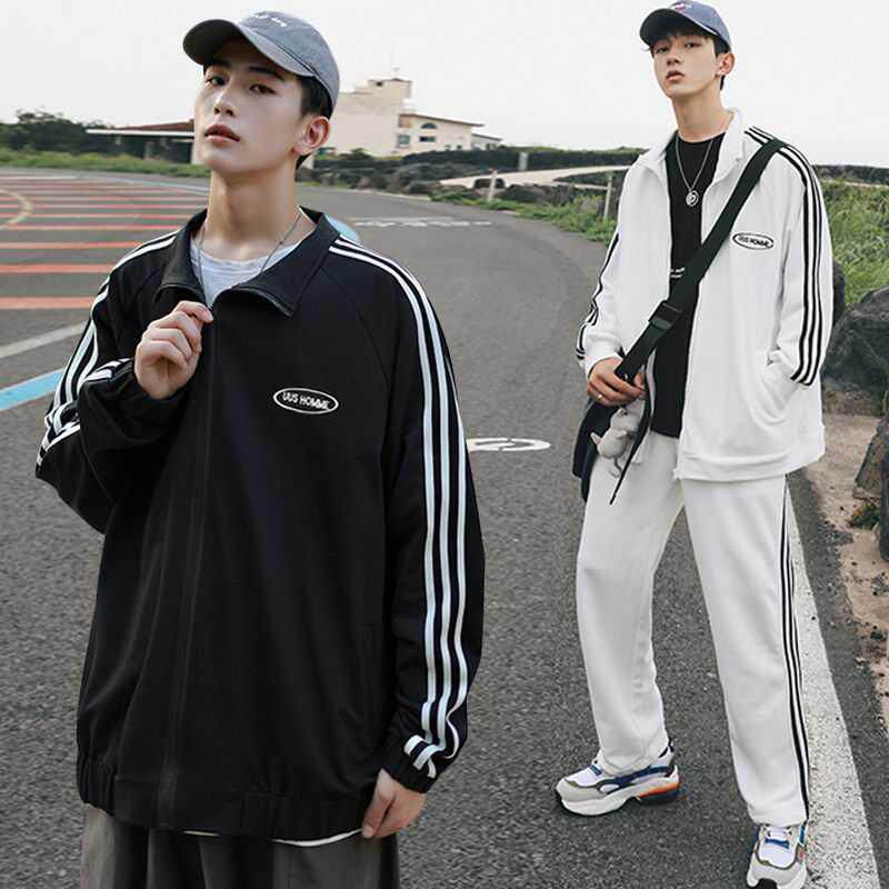 Basketball uniforms autumn student Hong Kong style long-sleeved men's Korean version thick cotton T cardigan jacket casual wild sportswear suit