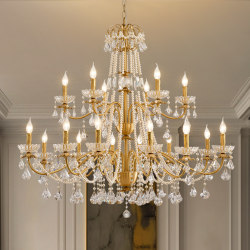 All-Copper Large Living Room Lamp, Duplex Lobby, Light Luxury, Open Space, American Retro, Staircase, Hotel, Bedroom, Dining Room, Chandelier, Crystal