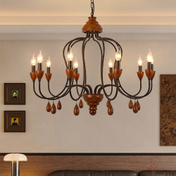 2025 New Vintage American Country-Style Living Room Chandelier in Walnut Color, Dining Room and Bedroom Lamp, Simple French-Style Lamp