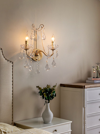 American-Style Bedroom Vintage Hallway Bedside Crystal Retro 2025 New Hotel Living Room Designer French Wall Lamp