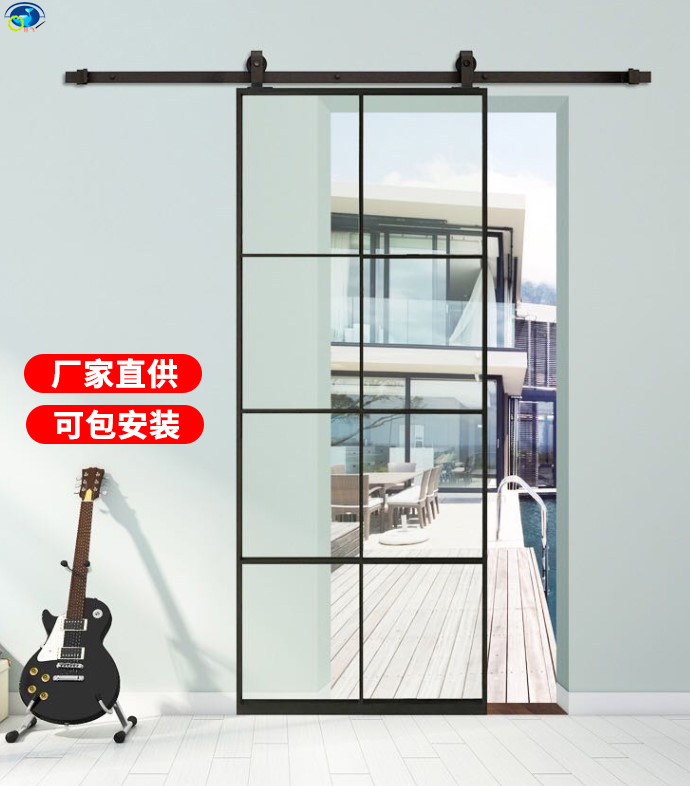 Very narrow aluminum alloy glass door barn door hanging wheel barn door kitchen toilet powder room sliding door sliding door customization