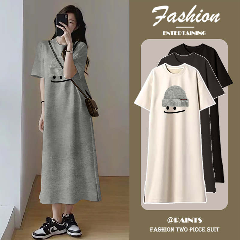 Casual Dress 2026 New Summer Outerwear Fashionable Loose Plus Size Women's T-Shirt Dress with Slit over the Knee Long Skirt Casual Dress 2026 New Summer Outerwear Fashionable Loose Plus Size Women's T-Shirt Dress with Slit over the Knee Long Skirt