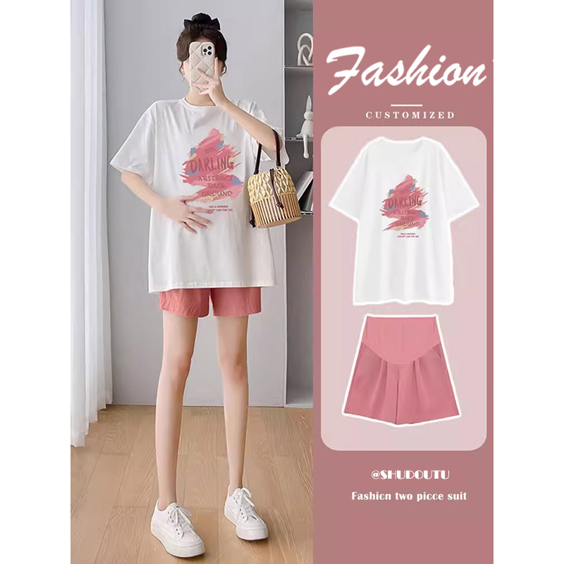 Maternity Suit 2026 New Summer Top, Stylish and High-End Outfit for Pregnancy, Short-Sleeved T-Shirt, Fashionable Two-Piece Set