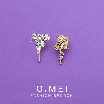 Van Gogh's Iris Brooch Designer Personalized Plant Badge Pin Brooch Bag Decoration Creative Medal