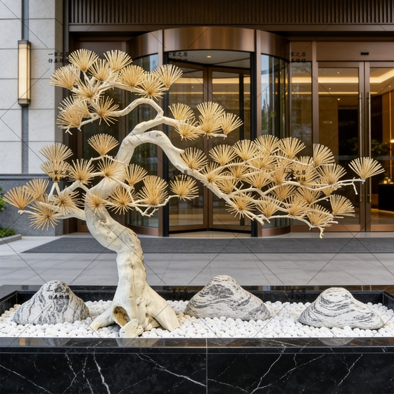 High-End Artificial Toothpick Pine Tree, Large Welcoming Pine Tree, New Chinese-Style Pine Tree Landscape, Window Display, Hotel and Mall Decoration Artificial Tree