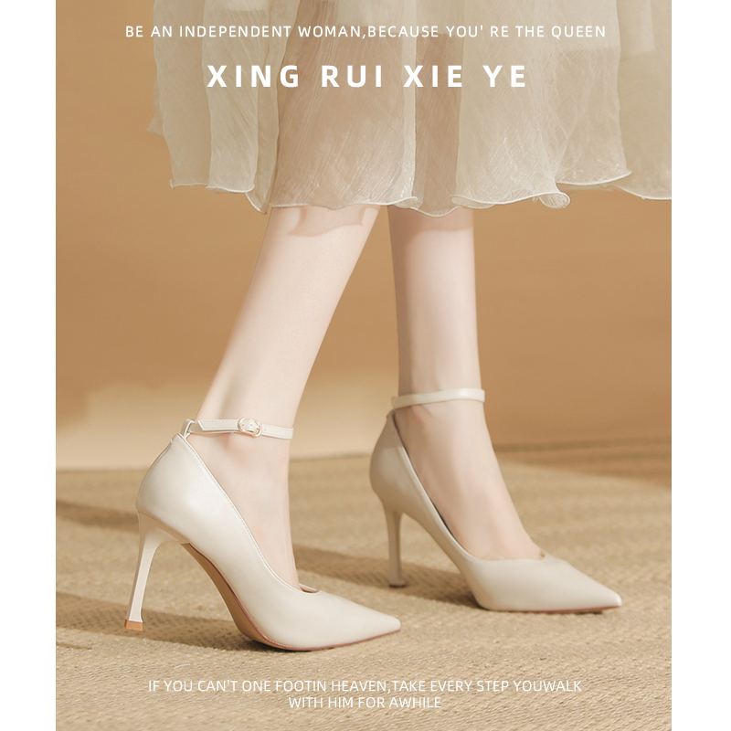 Women's Single-Strap High Heels, Stiletto Heels That Are Comfortable, Versatile with Skirts, Professional Work Shoes, White Art Exam Lace-Up Shoes Women's Single-Strap High Heels, Stiletto Heels That Are Comfortable, Versatile with Skirts, Professional Work Shoes, White Art Exam Lace-Up Shoes