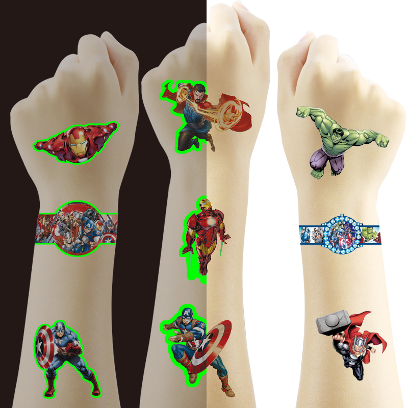Spider-Man Tattoo Stickers Batman Ultraman Superman Hero Characters Luminous Tattoo Stickers Kidsren's Watermark Stickers