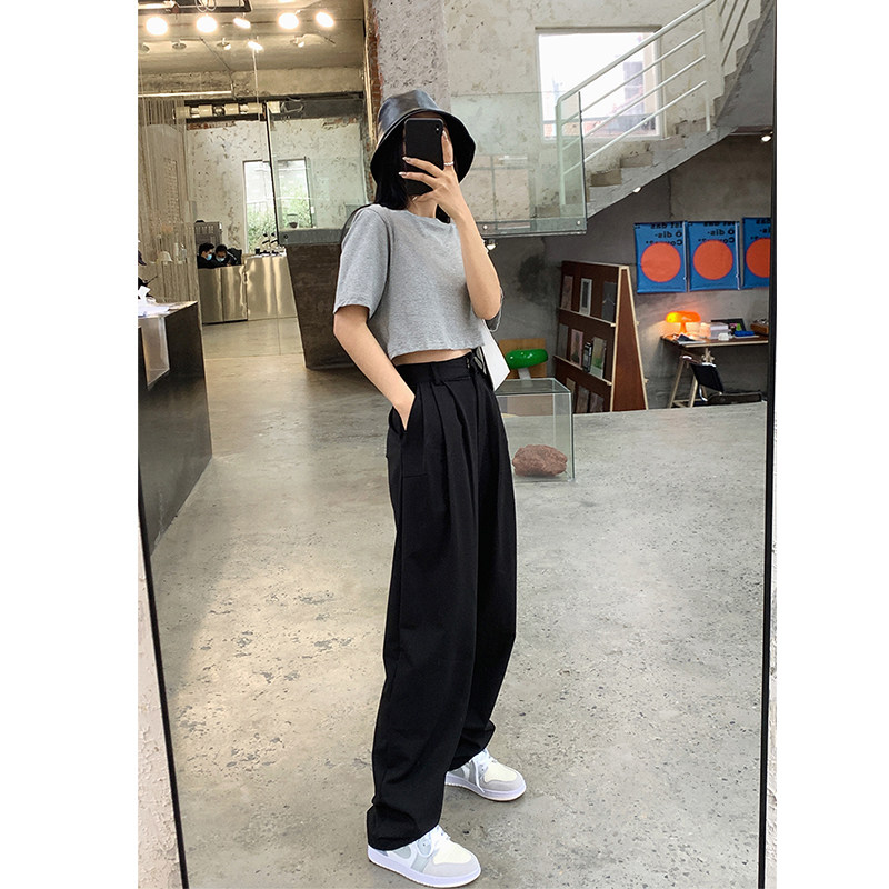 Zhang Gongzi studio loose black wide leg suit pants women mopping pants hanging feeling high waist thin casual pants