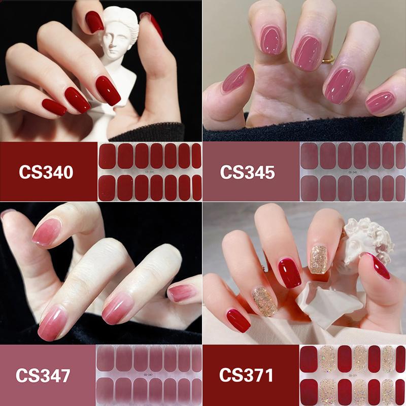 Solid Color Nail Stickers, No-Bake Gel Nail Polish Film, Long-Lasting Ice-Clear Jelly Milkshake Gradient Glitter Nail Art Full Stickers