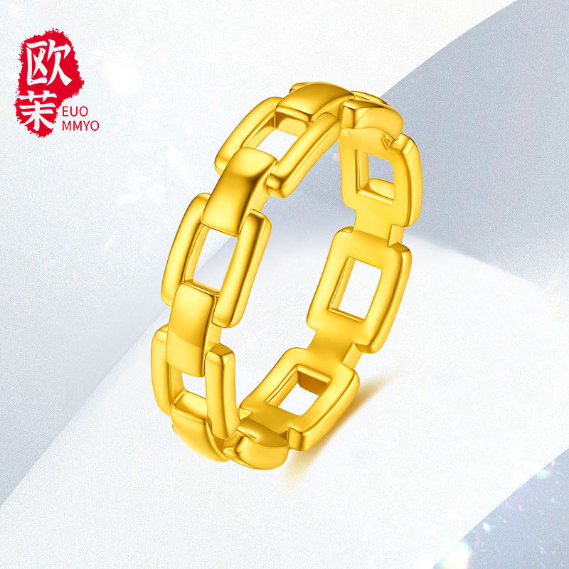 Gold chain ring 5D hardgold simple cyanide-free in wind geometric lockchain couple ring ring