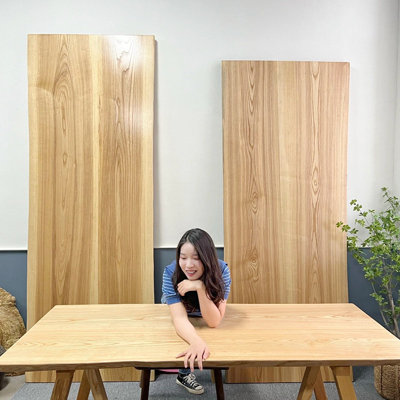 North American ash wood dining table solid wood large board table workbench simple desk tea table black walnut Okan river table