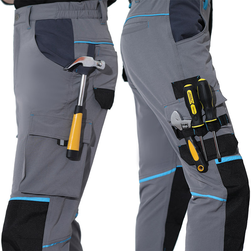 High-Elasticity Work Pants for Auto Repair and Parts Factories, Labor Protection Clothing, Workwear Pants with Reflective Strips, Outdoor Workwear, Wear-Resistant Hiking Pants