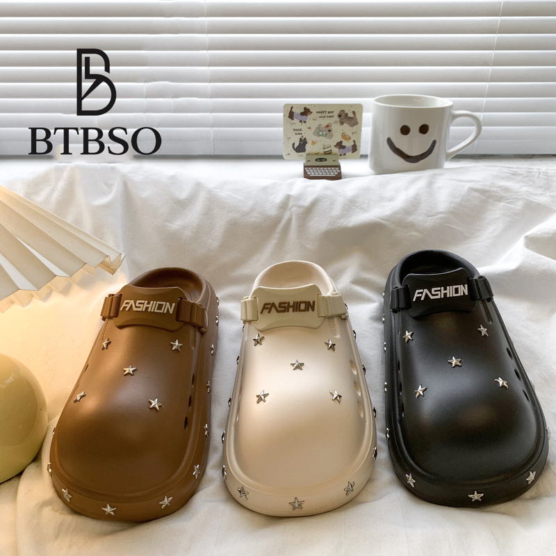 Japanese Btbso Black Sweet Cool Clogs for Women 2026 New Summer Style Two-Way Wear Star Studded Outdoor Non-Slip Slippers