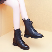 Genuine leather spring autumn single boots woman 2021 Winter new low heel Martin boots flat bottom big code 41 leather shoes 100 lap short boots 43