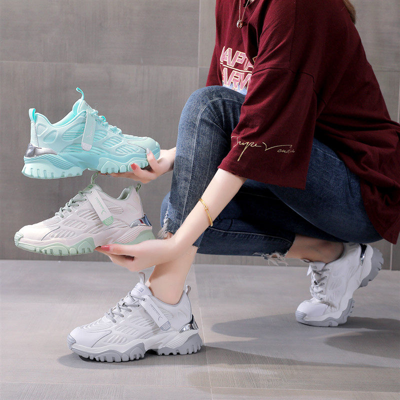 Leather thick-soled daddy shoes women 2020 autumn net red ins super fire wild casual shoes to increase height breathable sneakers