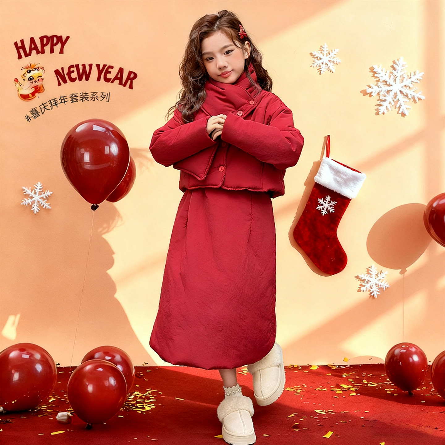 Новогодний костюм для девочек на 12 лет, новинка 2026 года, хлопковая куртка для больших мальчиков и девочек, детская красная утепленная новогодняя одежда