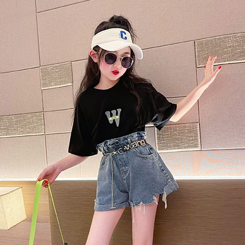 Летний комплект, детская джинсовая юбка, шорты, тонкие штаны, подходит для подростков