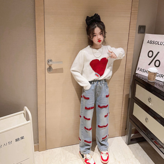 Girls' suit spring new style foreign style big girl Han Fan spring and autumn suit children's fashionable knitted two-piece suit for girls